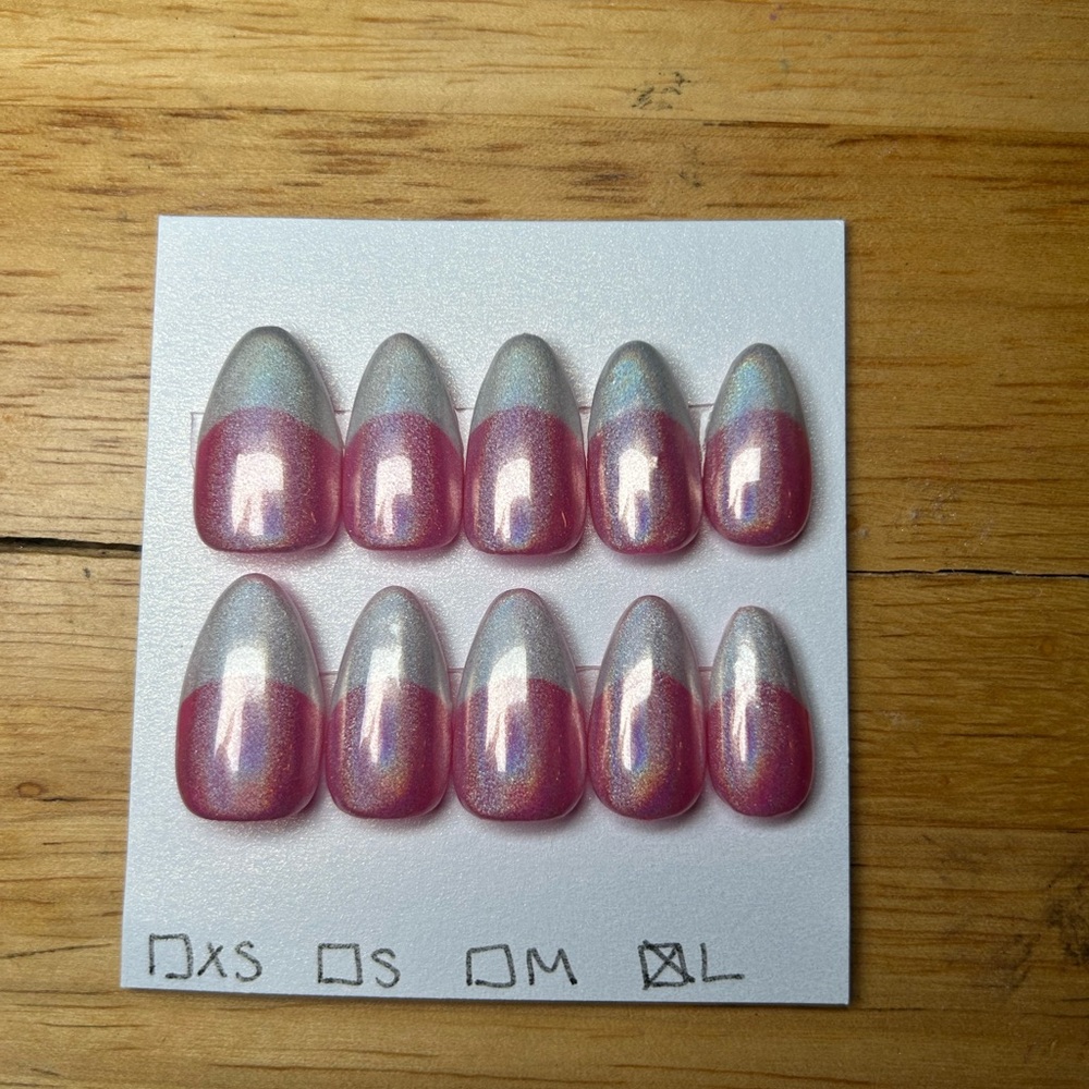 Pink and White French Tip Chrome Press-On Nails